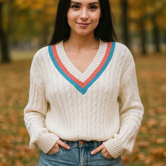 Vintage Wimbledon V-Neck Sweater Med - Picture 1 of 7